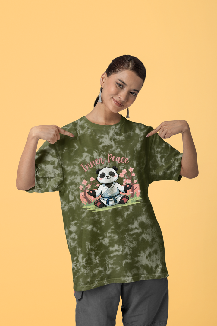 Zen Spirit Panda Acid Wash Oversized T-Shirt