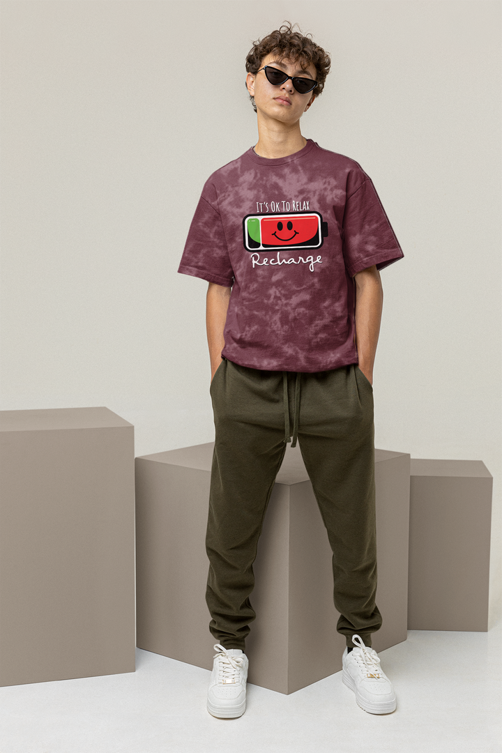 It’s OK to Relax Recharge Acid Wash Oversized T-Shirt