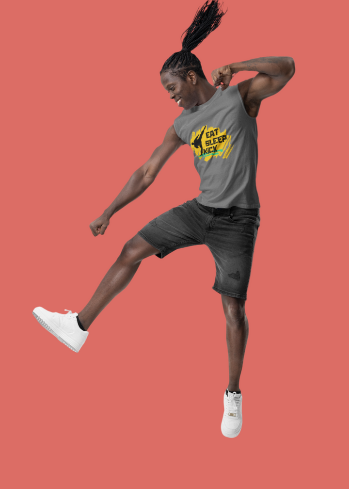 Eat Sleep Kick Sleeveless Karate T-Shirt