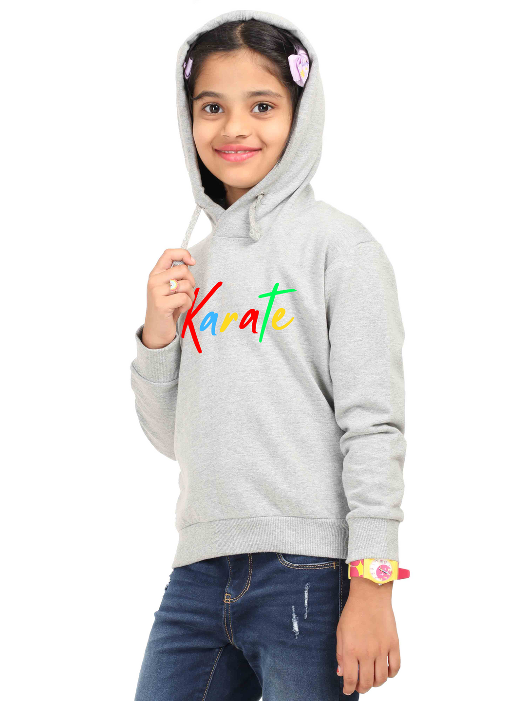 Girls Karate Multicolor Script Hoodie