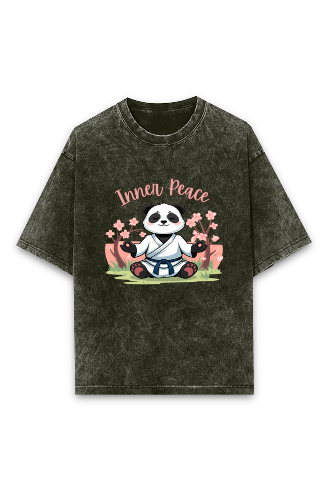 Zen Spirit Panda Acid Wash Oversized T-Shirt