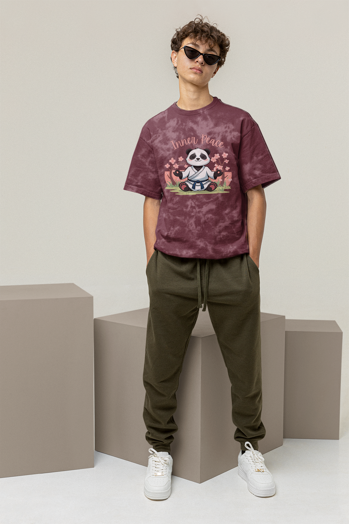 Zen Spirit Panda Acid Wash Oversized T-shirt