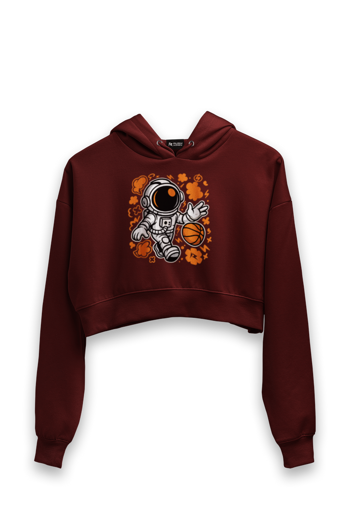 Cosmic Crossover Astronaut Basketball - Female Cropped Hoodie
