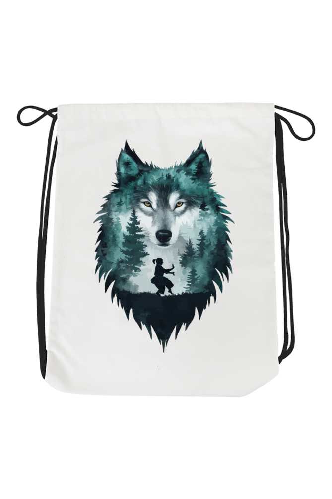 Karate Gear Bag  - Wolf forest and Karate girl design on Canvas Drawstring Bags