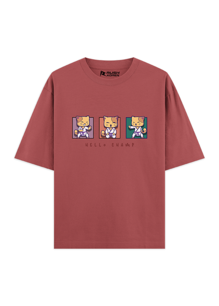 Hello Champ Karate Cat Oversized T-Shirt