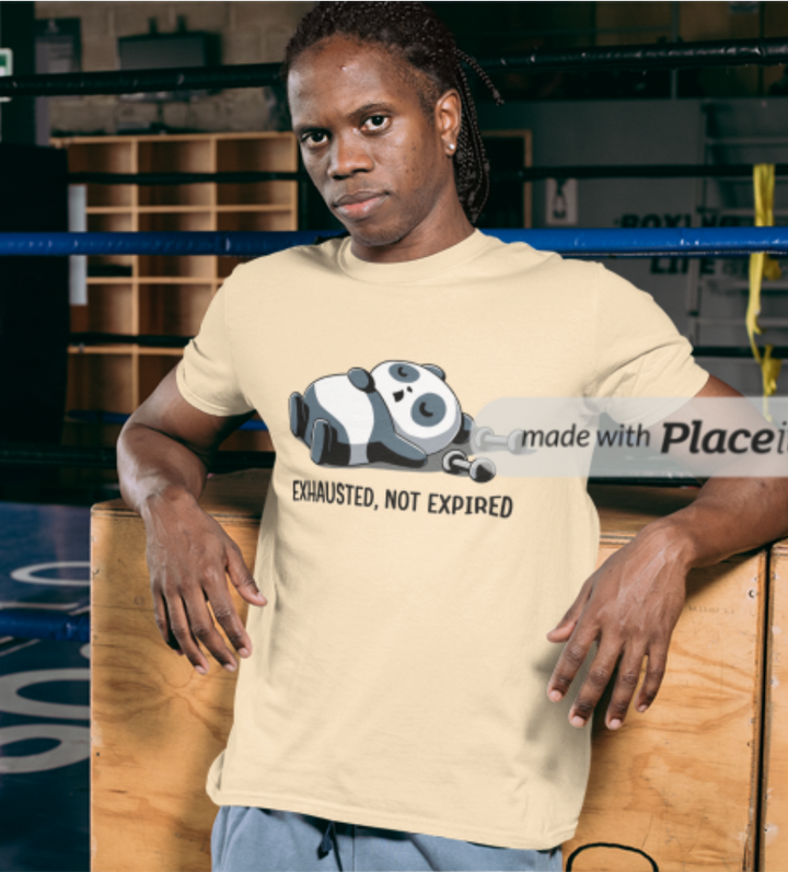 Exhausted, Not Expired -Men's Panda Workout T-Shirt
