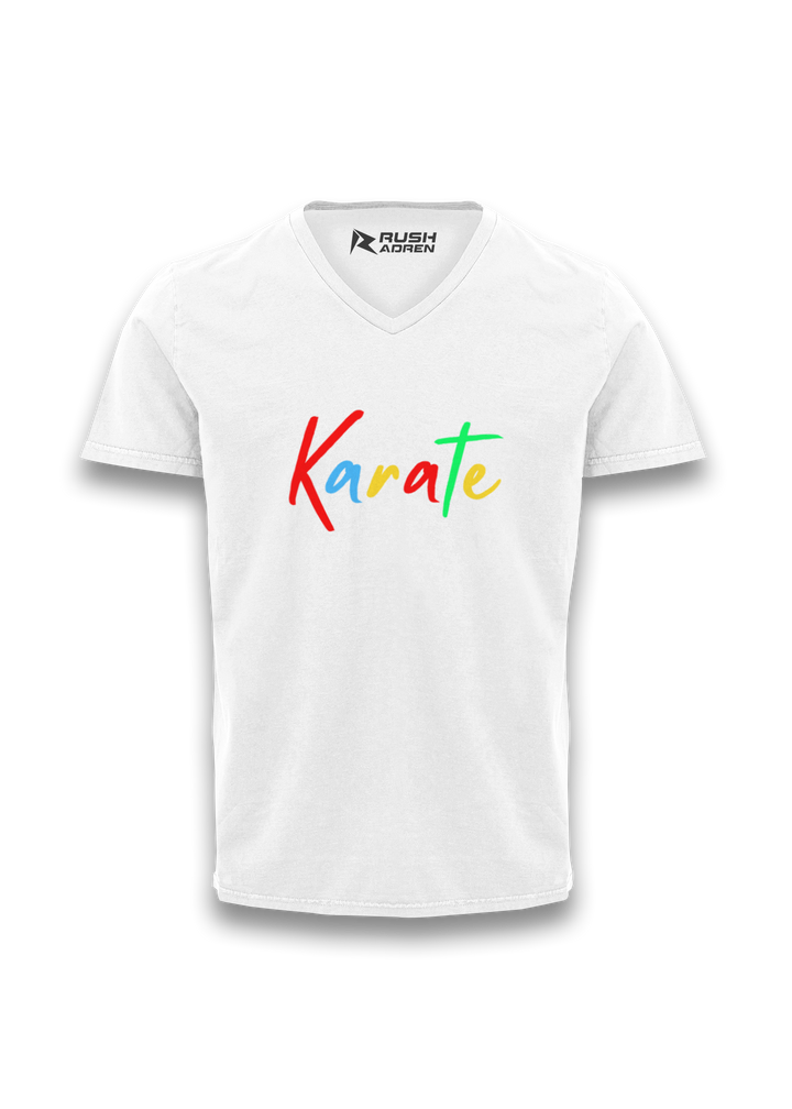 Karate Multicolor Script V-neck T-Shirt