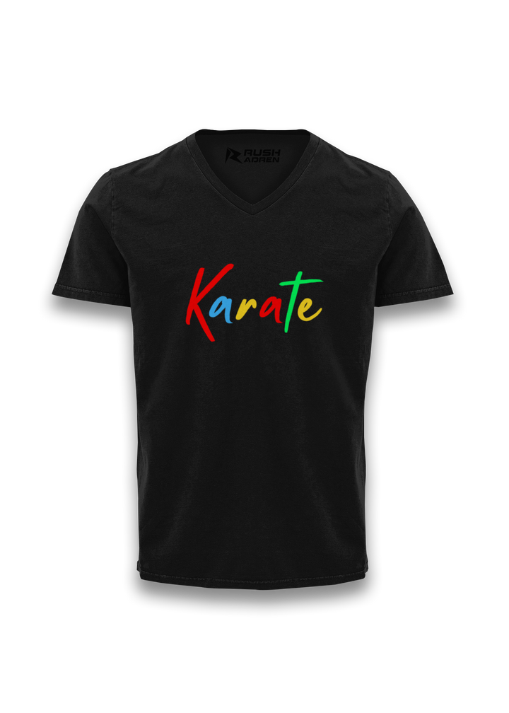 Karate Multicolor Script V-neck T-Shirt