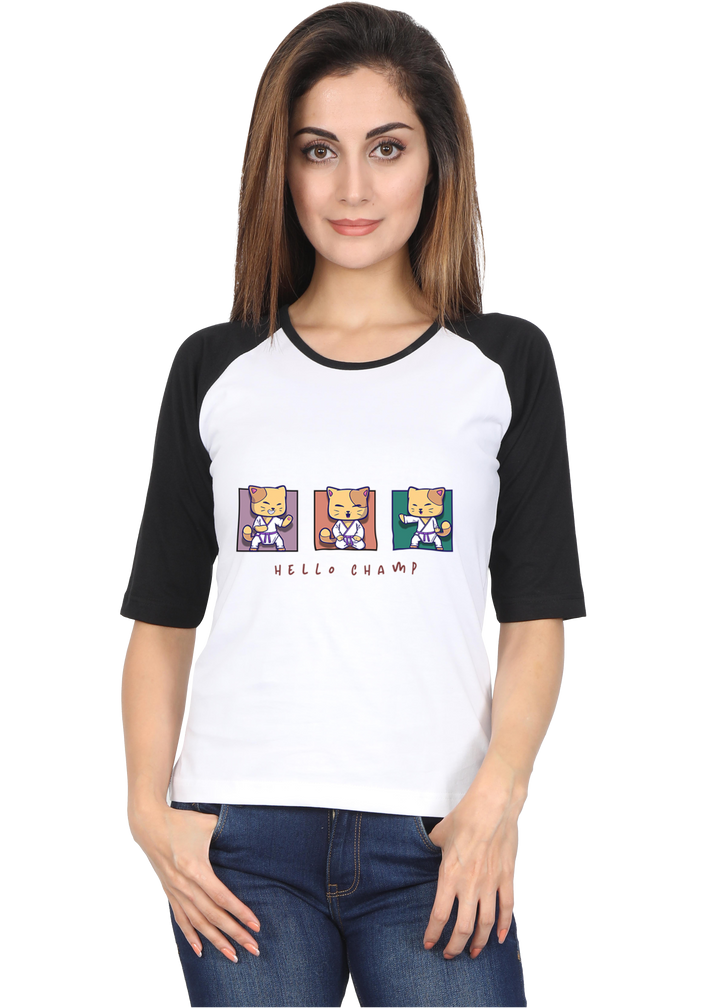 Hello Champ Karate Cat Raglan T-Shirt