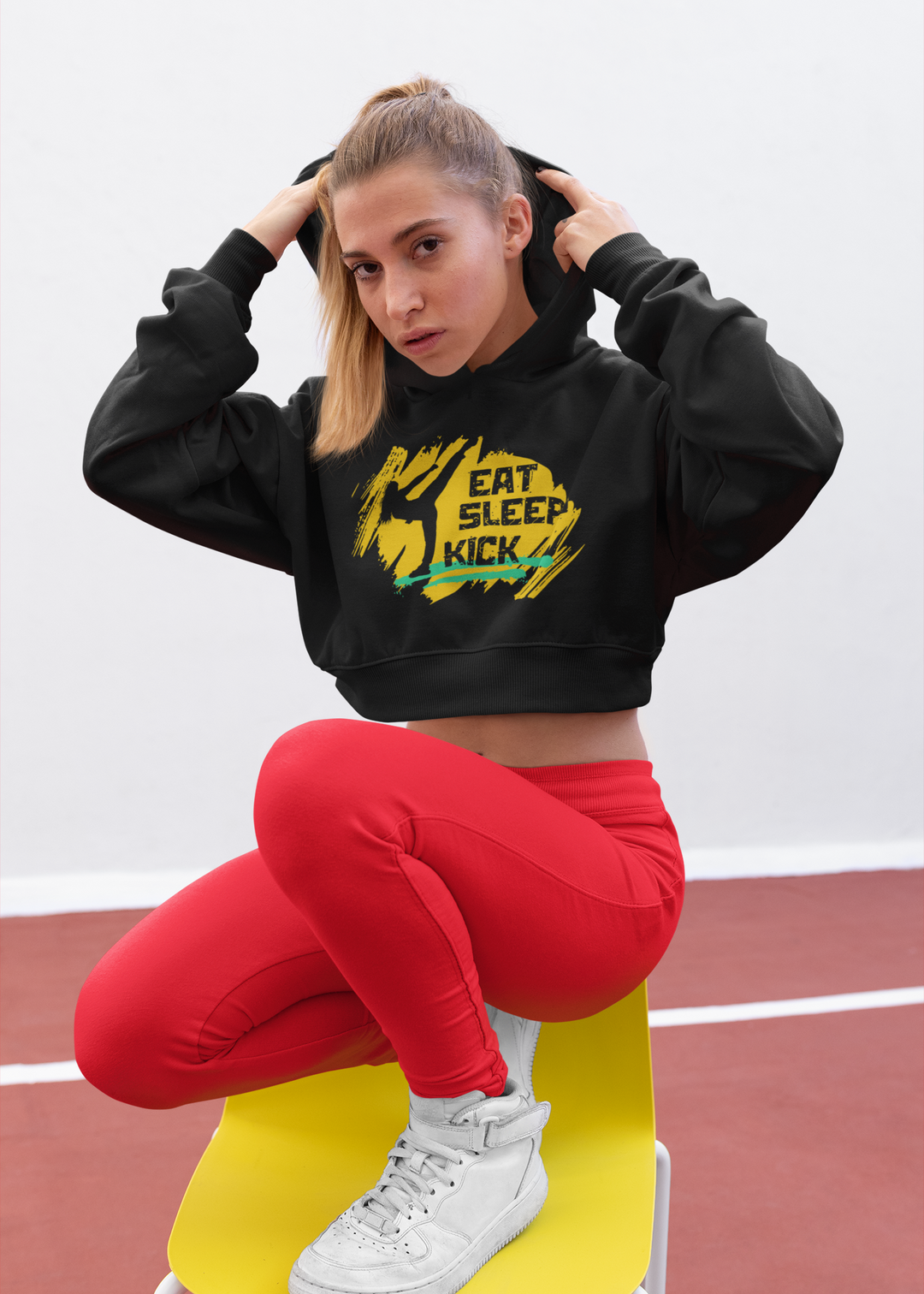 Eat Sleep Kick Crop Hoodie