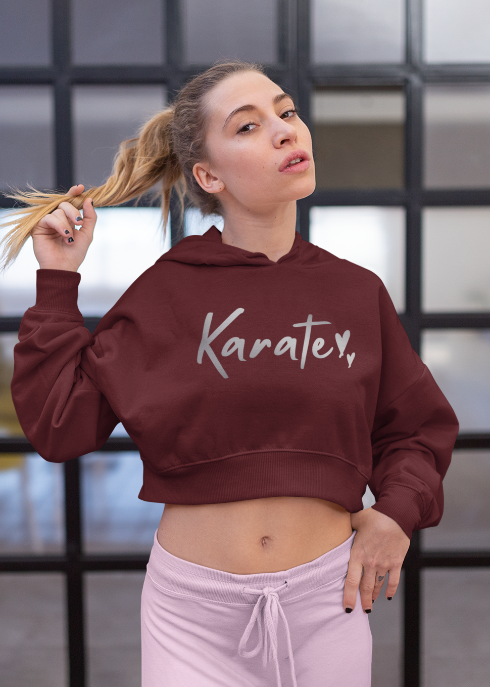 Karate Silver Script Crop Hoodie