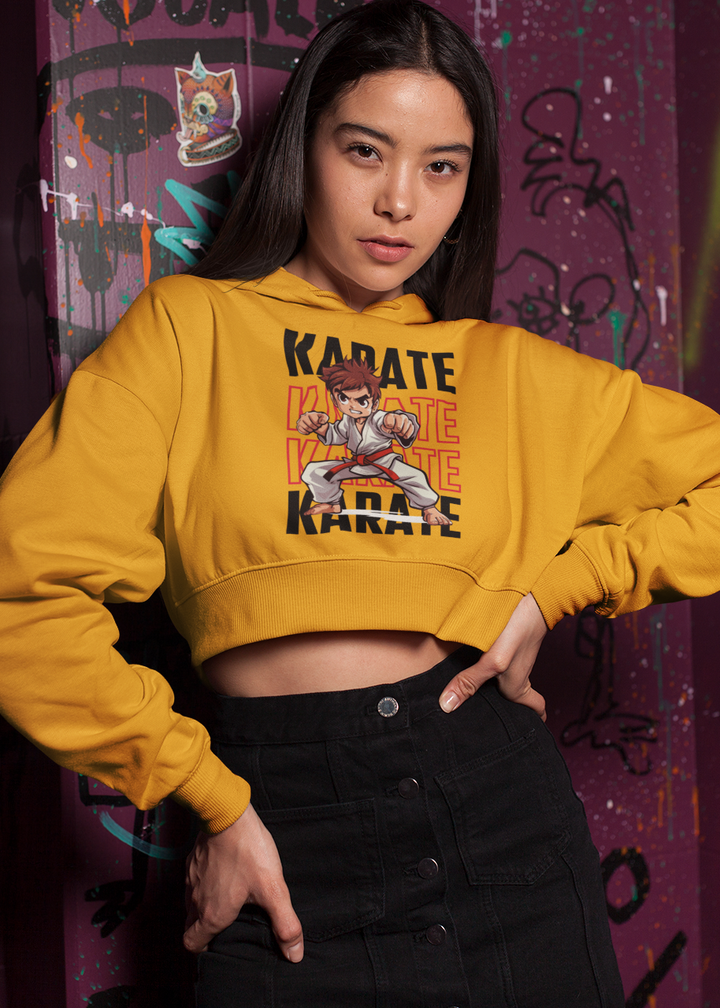 Karate Action Comic Style Crop Hoodie