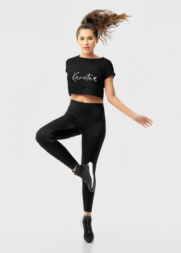 Karate Silver Script Crop Top