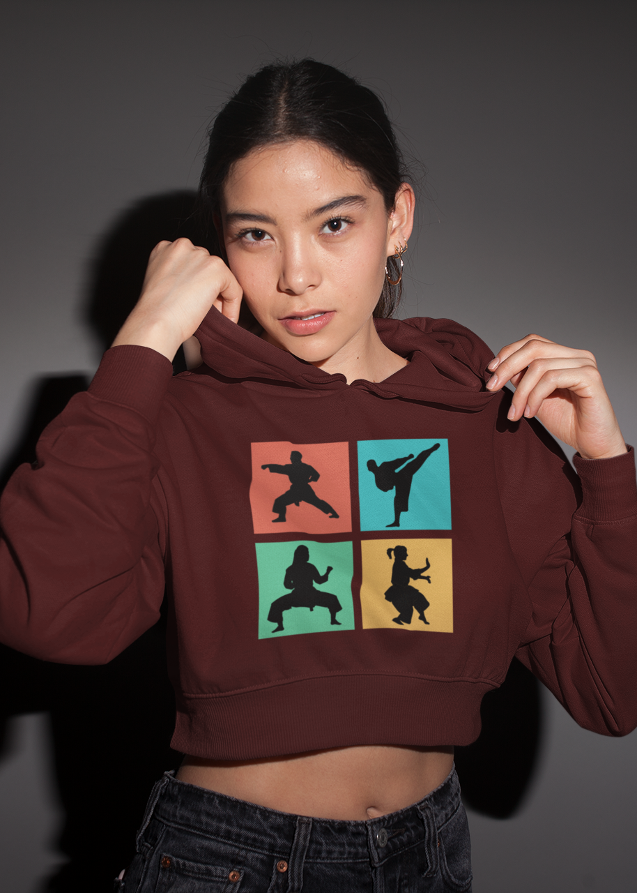 Pop Art Karate Moves Crop Hoodies