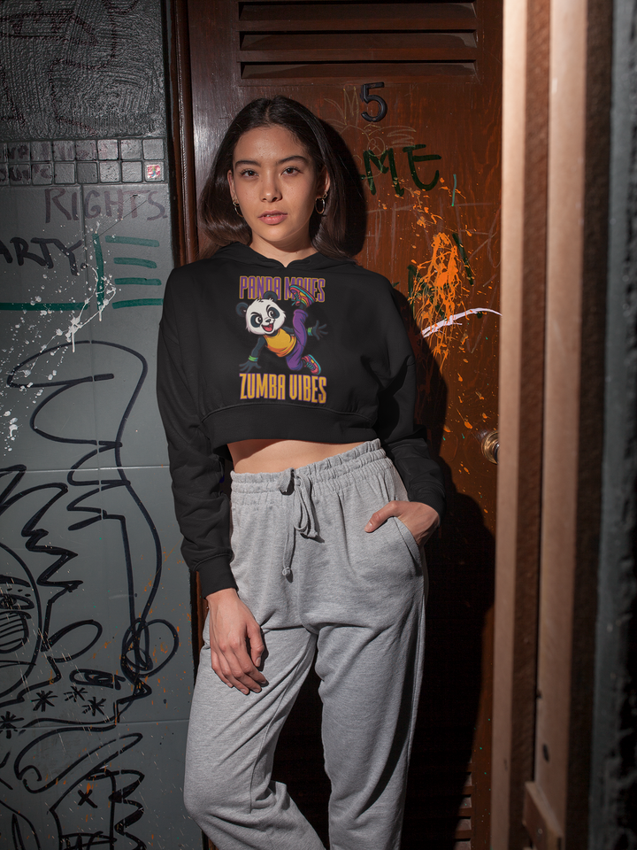 Panda Moves Zumba Vibes - Female Cropped Hoodie