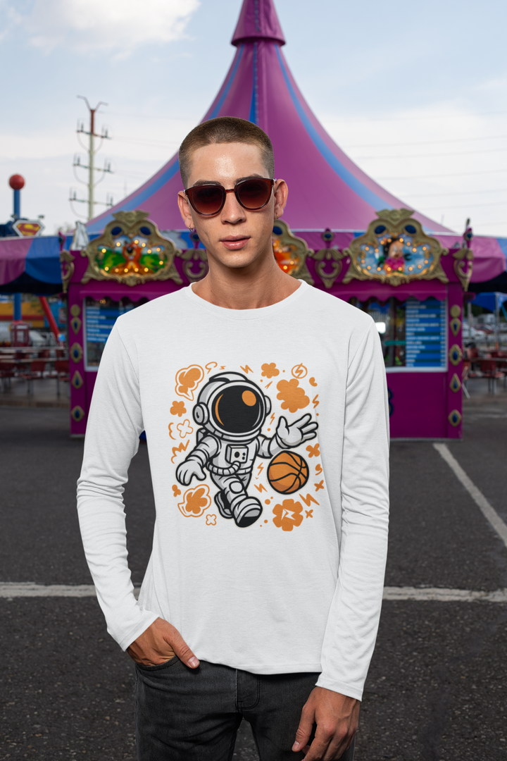 Cosmic Crossover Astronaut Basketball - Men's Full Sleeve T-Shirt