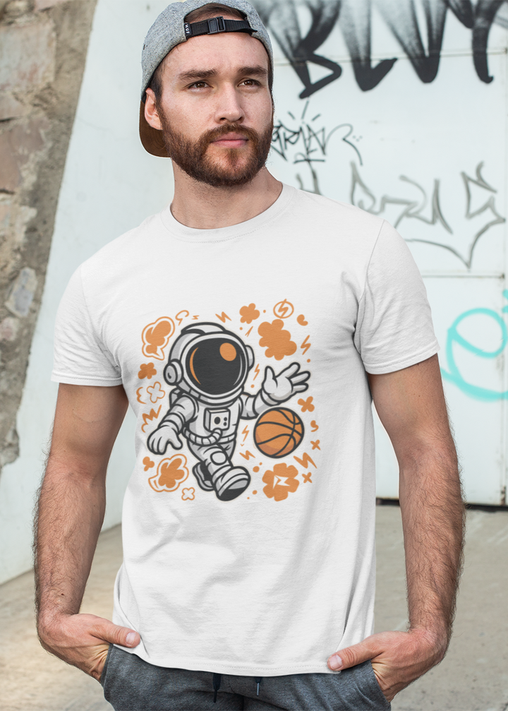 Cosmic Crossover Astronaut Basketball - Men's Classic Crew T-Shirt