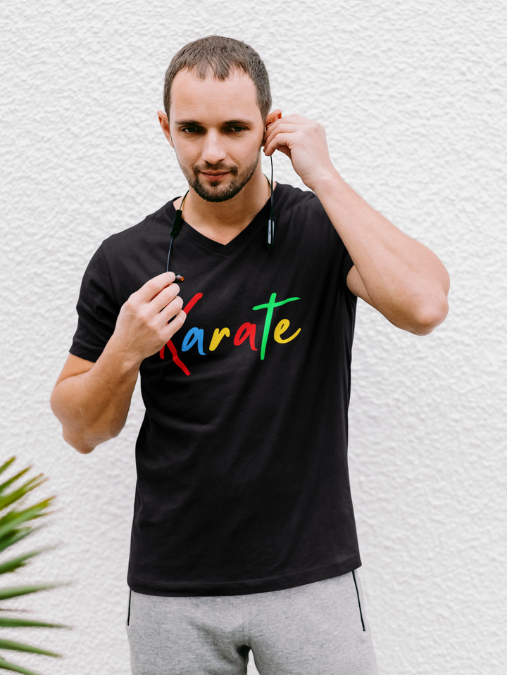 Karate Multicolor Script V-neck T-Shirt